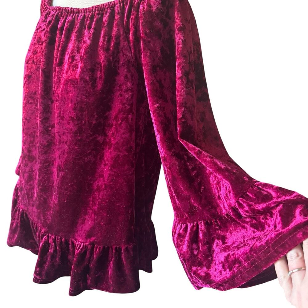 Vtg Boho Crushed Velvet Wine Peasant Top M Ruffle Bell Sleeve Cottagecore Whimsi